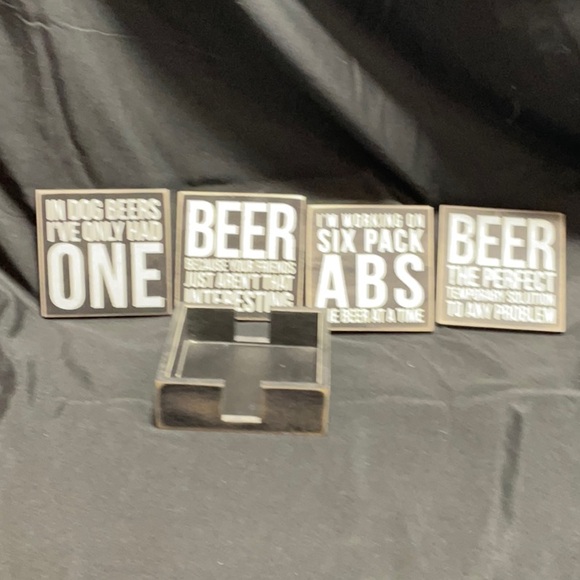 Rustic Black and White Beer Coaster Set - Picture 2 of 3